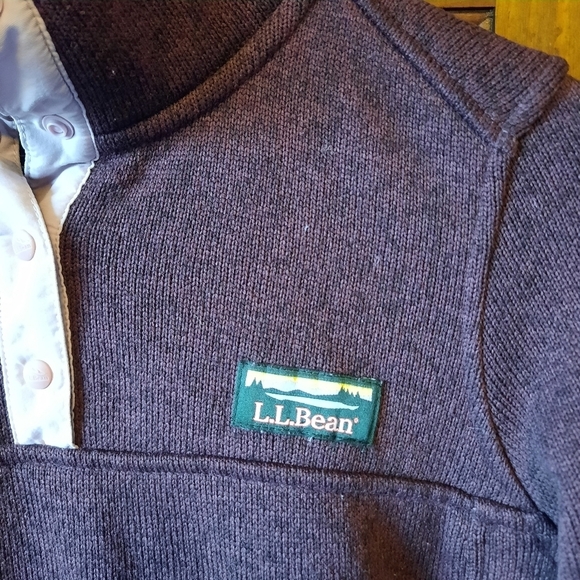 L.L. Bean Sweater Fleece Pullover Raisin Brown t-snap knit top 292726 size XS - Picture 6 of 13